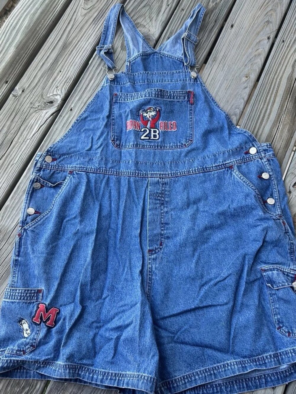 Vintage Born 2B Riled Overall Jean Shorts, Women's 22W/24W
